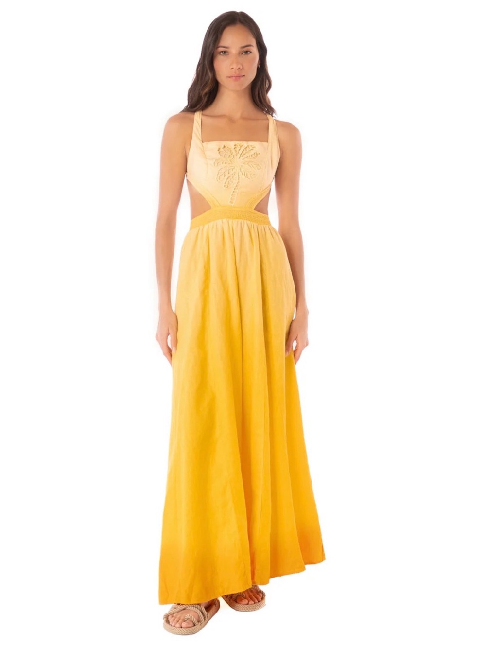 Maaji Yellow Cutout Embroidered Maxi Dress